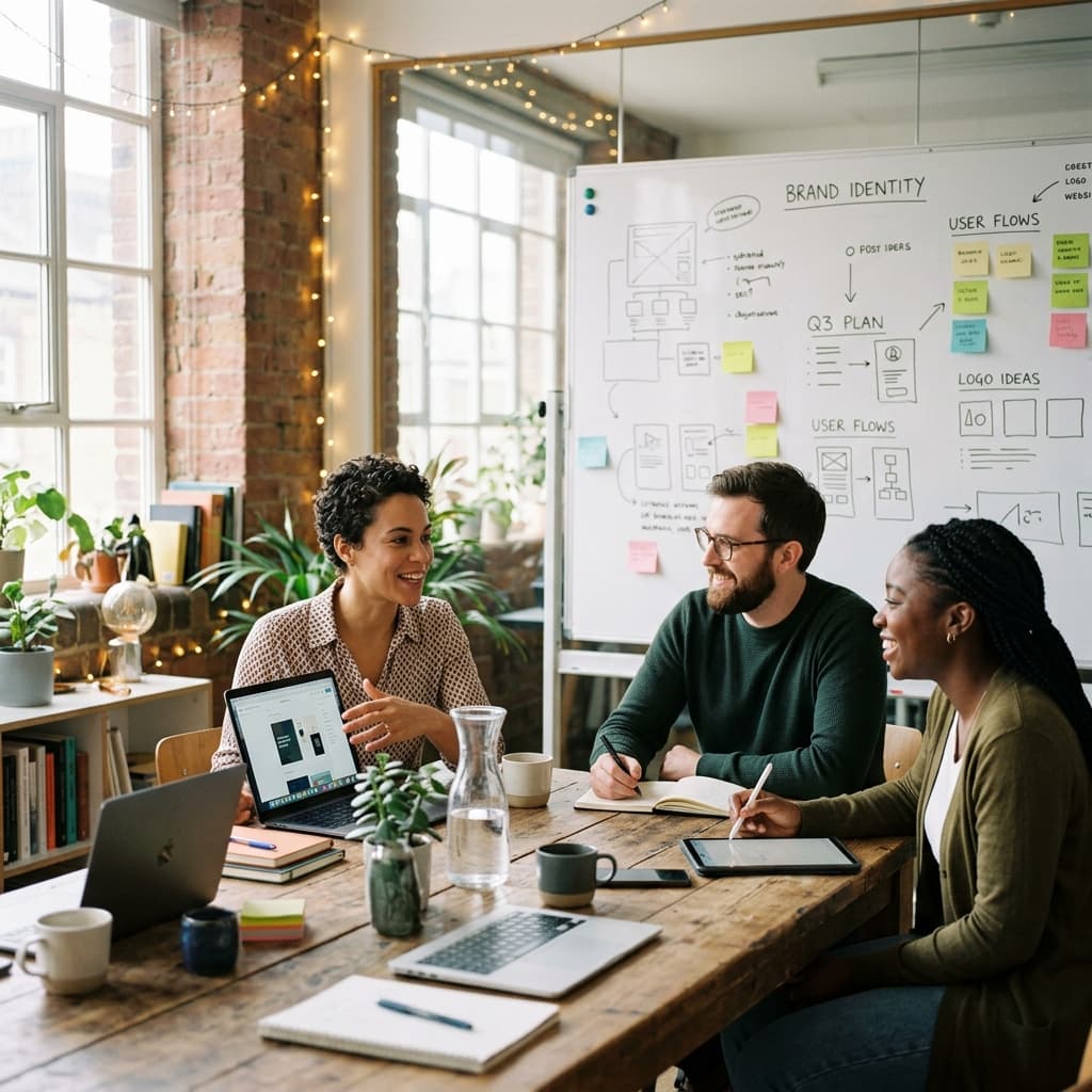 Professional team selecting and integrating AI solutions in a cozy meeting room